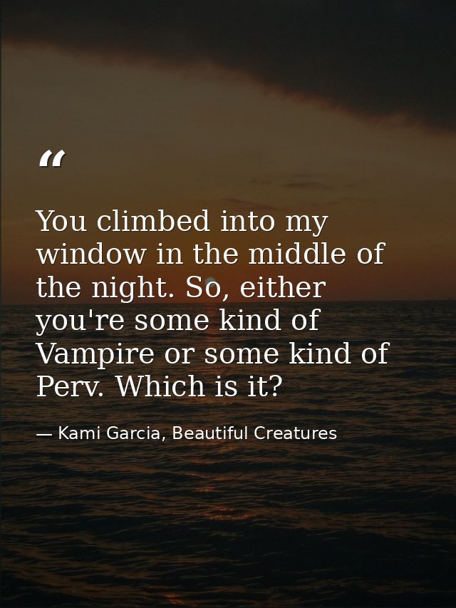 You climbed into my window in the middle of the night. So, either you're some kind of Vampire or some kind of Perv. Whic — Kami Garcia, Beautiful Creatures