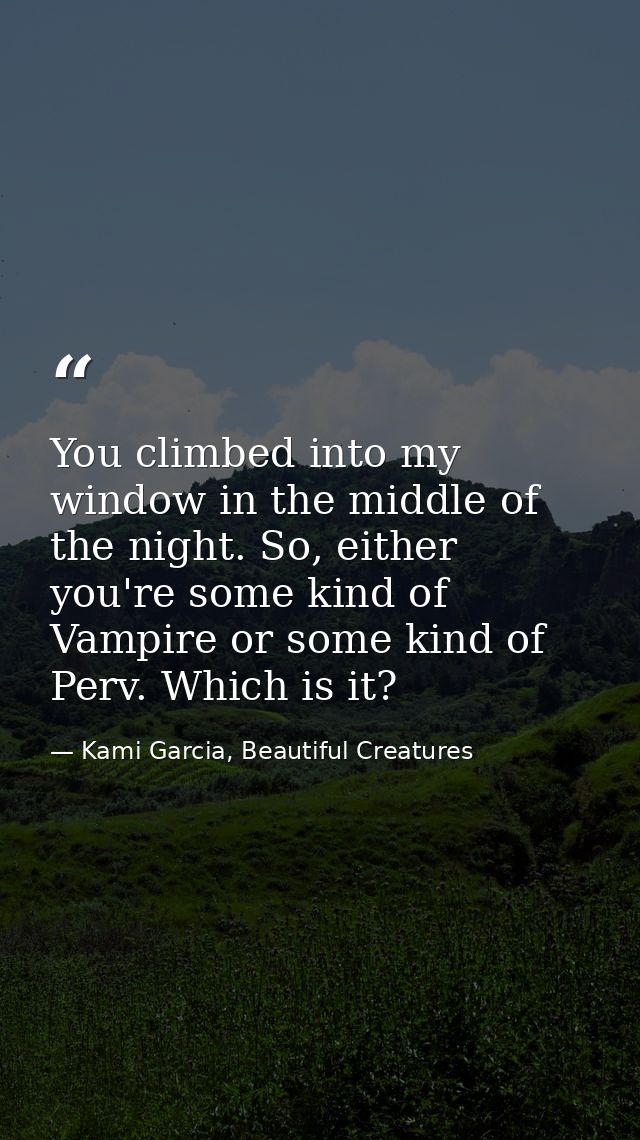 You climbed into my window in the middle of the night. So, either you're some kind of Vampire or some kind of Perv. Whic — Kami Garcia, Beautiful Creatures