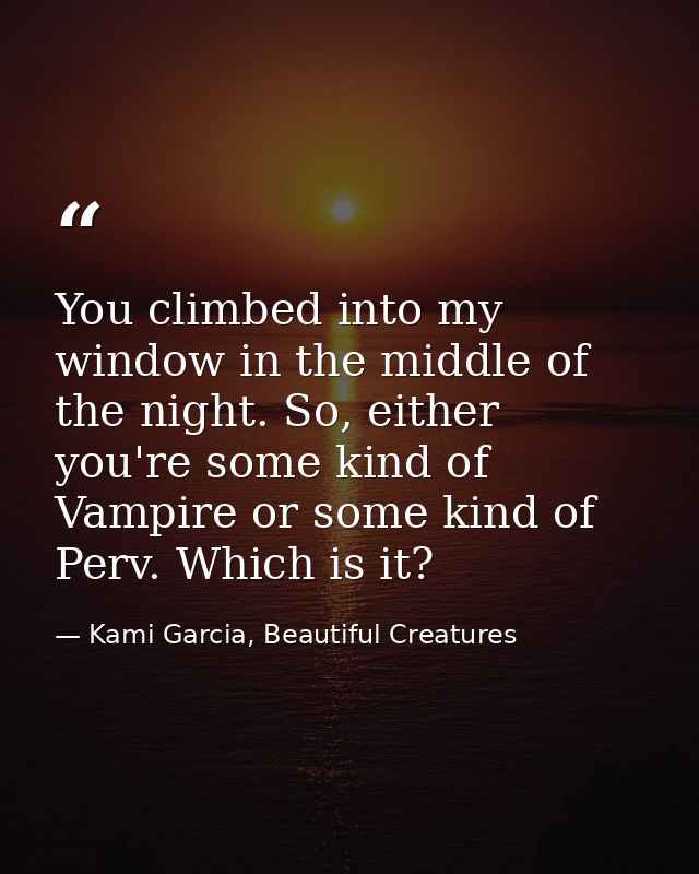 You climbed into my window in the middle of the night. So, either you're some kind of Vampire or some kind of Perv. Whic — Kami Garcia, Beautiful Creatures