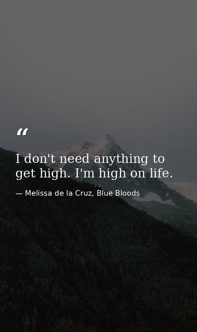 I don't need anything to get high. I'm high on life. — Melissa de la Cruz, Blue Bloods