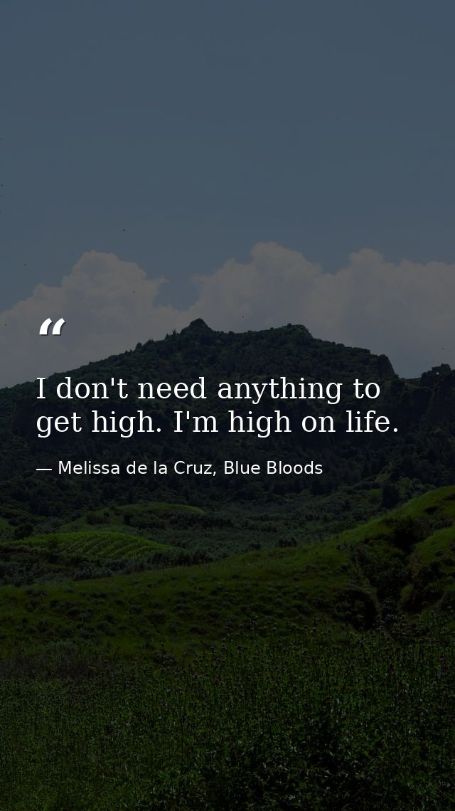 I don't need anything to get high. I'm high on life. — Melissa de la Cruz, Blue Bloods