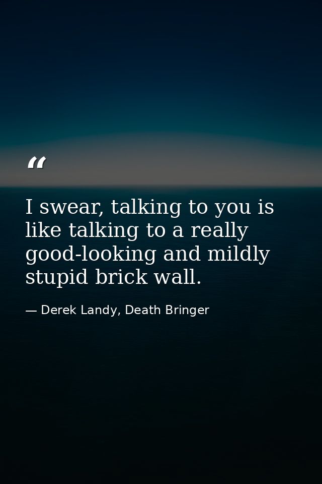 I swear, talking to you is like talking to a really good-looking and mildly stupid brick wall. — Derek Landy, Death Bringer