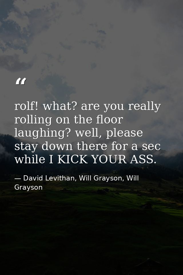 rolf! what? are you really rolling on the floor laughing? well, please stay down there for a sec while I KICK YOUR ASS. — David Levithan, Will Grayson, Will Grayson