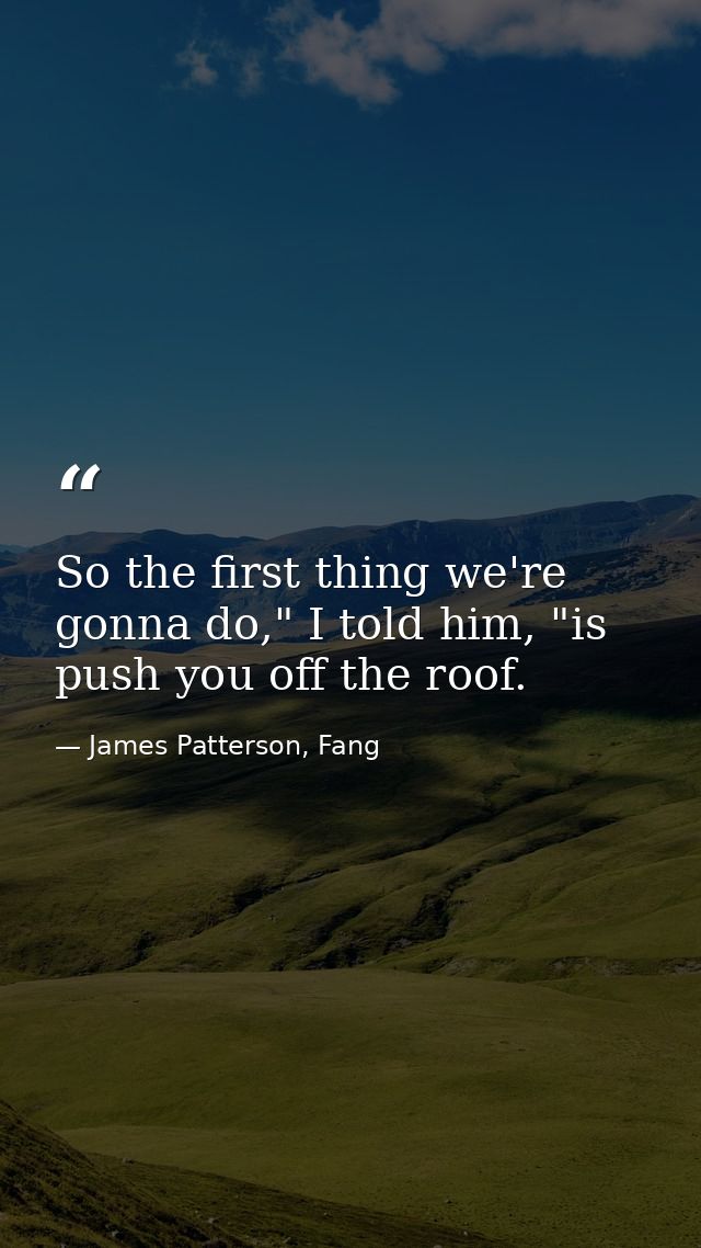 So the first thing we're gonna do," I told him, "is push you off the roof. — James Patterson, Fang