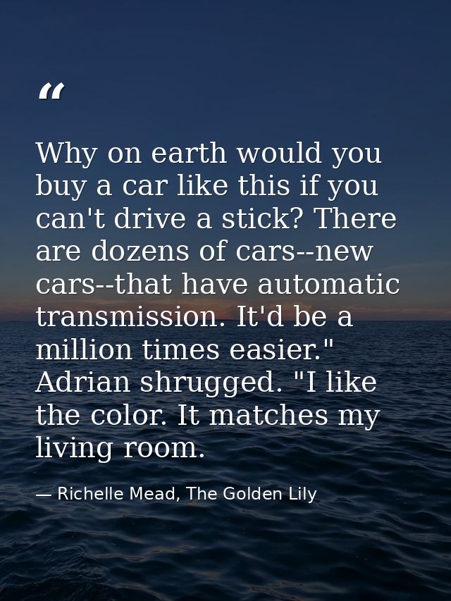 Why on earth would you buy a car like this if you can't drive a stick? There are dozens of cars--new cars--that have aut — Richelle Mead, The Golden Lily