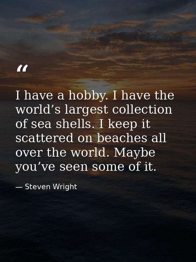 I have a hobby. I have the world’s largest collection of sea shells. I keep it scattered on beaches all over the world.  — Steven Wright