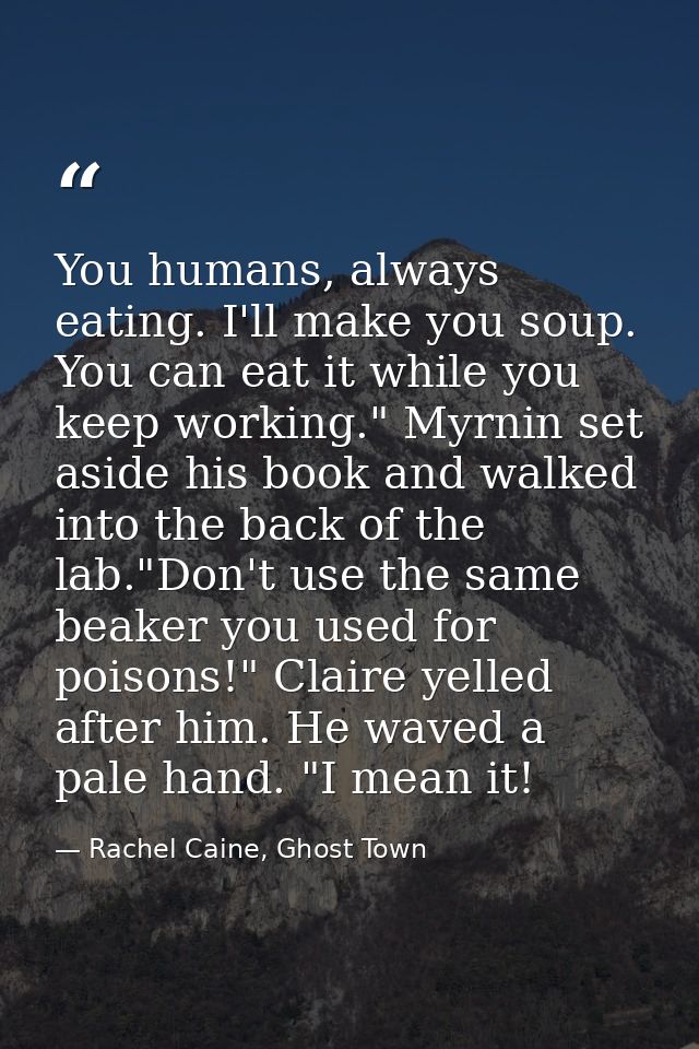 You humans, always eating. I'll make you soup. You can eat it while you keep working." Myrnin set aside his book and wal — Rachel Caine, Ghost Town
