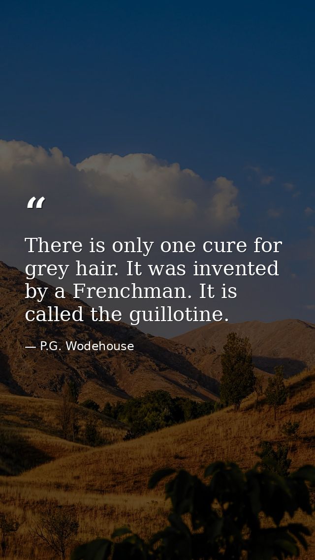 There is only one cure for grey hair. It was invented by a Frenchman. It is called the guillotine. — P.G. Wodehouse