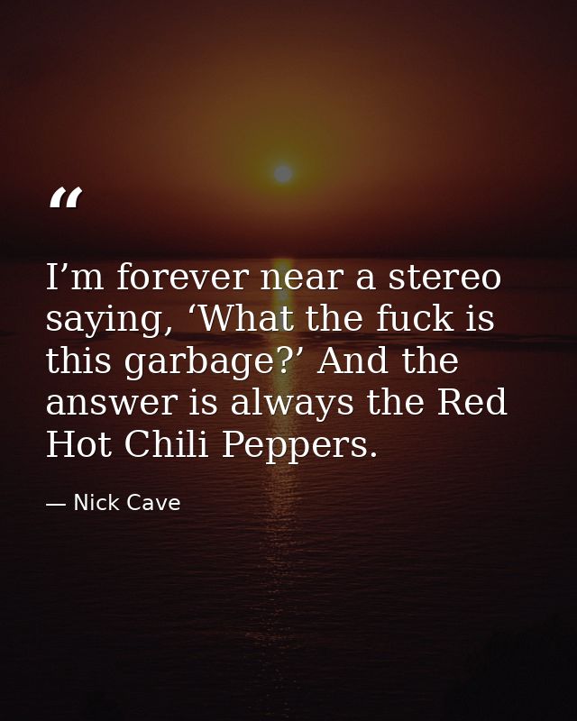 I’m forever near a stereo saying, ‘What the fuck is this garbage?’ And the answer is always the Red Hot Chili Peppers. — Nick Cave