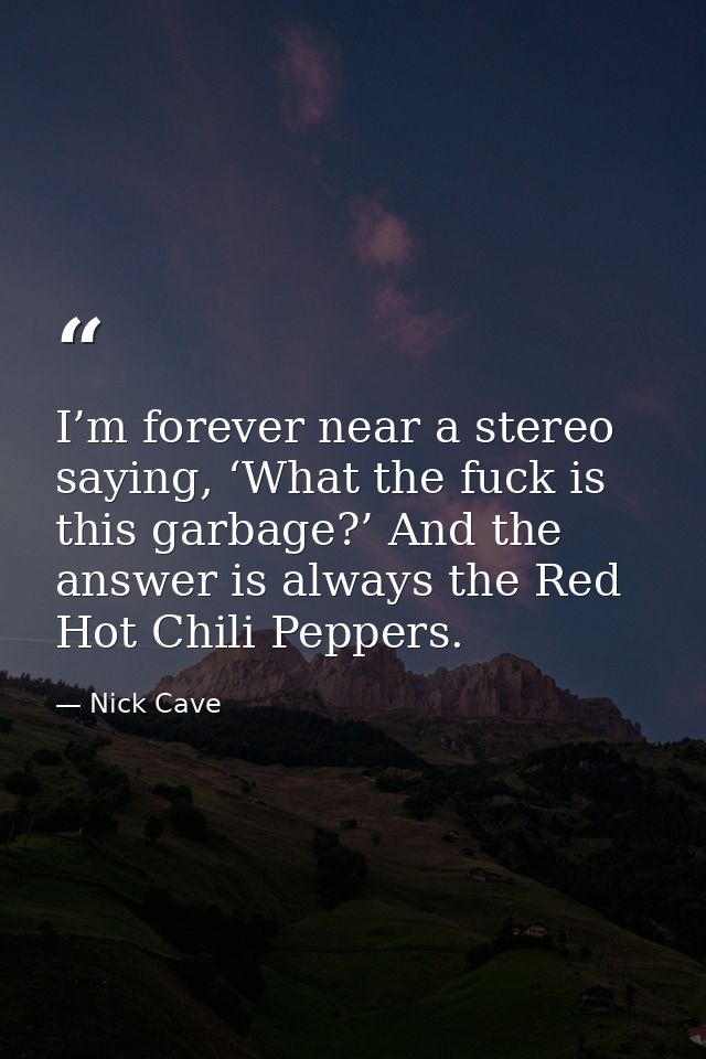 I’m forever near a stereo saying, ‘What the fuck is this garbage?’ And the answer is always the Red Hot Chili Peppers. — Nick Cave