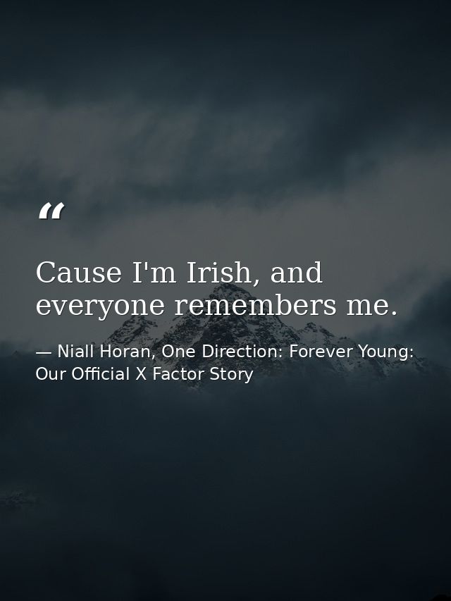 Cause I'm Irish, and everyone remembers me. — Niall Horan, One Direction: Forever Young: Our Official X Factor Story