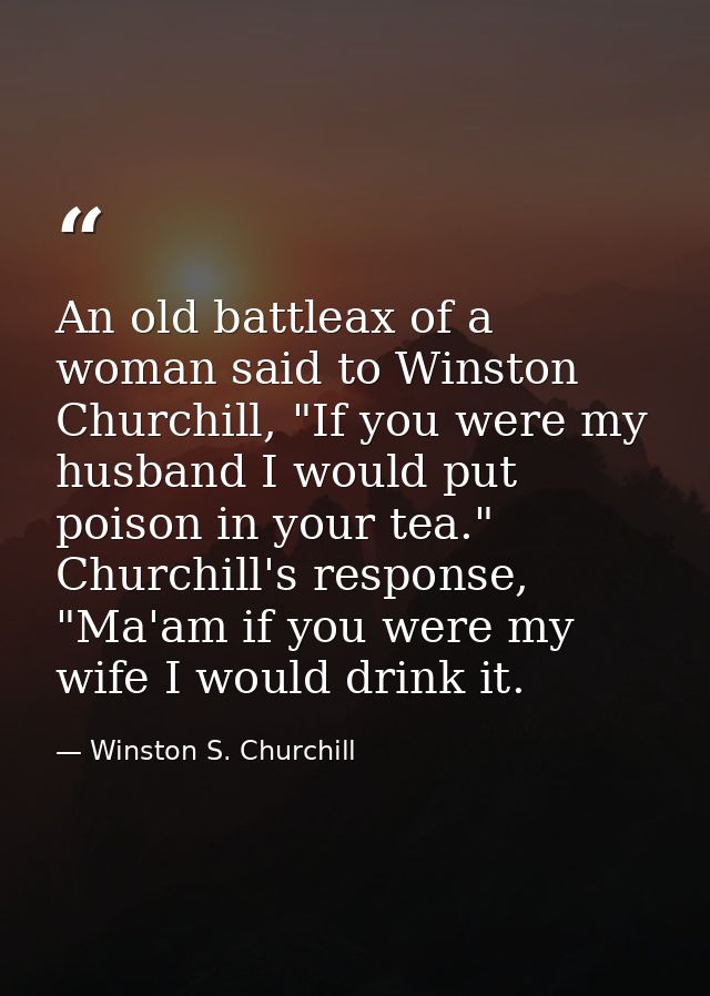 An old battleax of a woman said to Winston Churchill, "If you were my husband I would put poison in your tea." Churchill — Winston S. Churchill