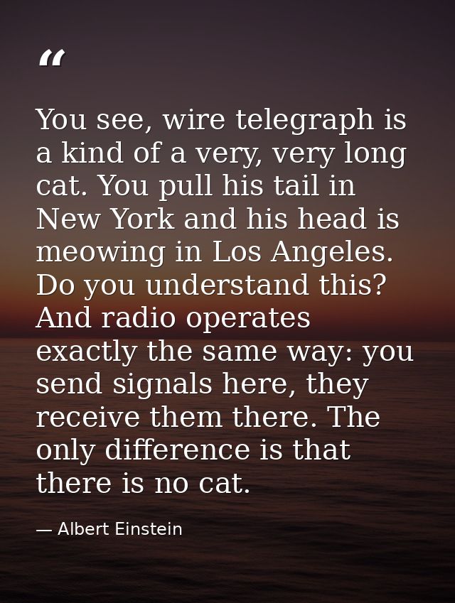 You see, wire telegraph is a kind of a very, very long cat. You pull his tail in New York and his head is meowing in Los — Albert Einstein