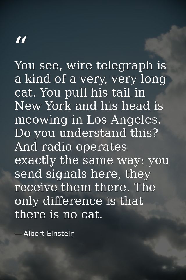 You see, wire telegraph is a kind of a very, very long cat. You pull his tail in New York and his head is meowing in Los — Albert Einstein