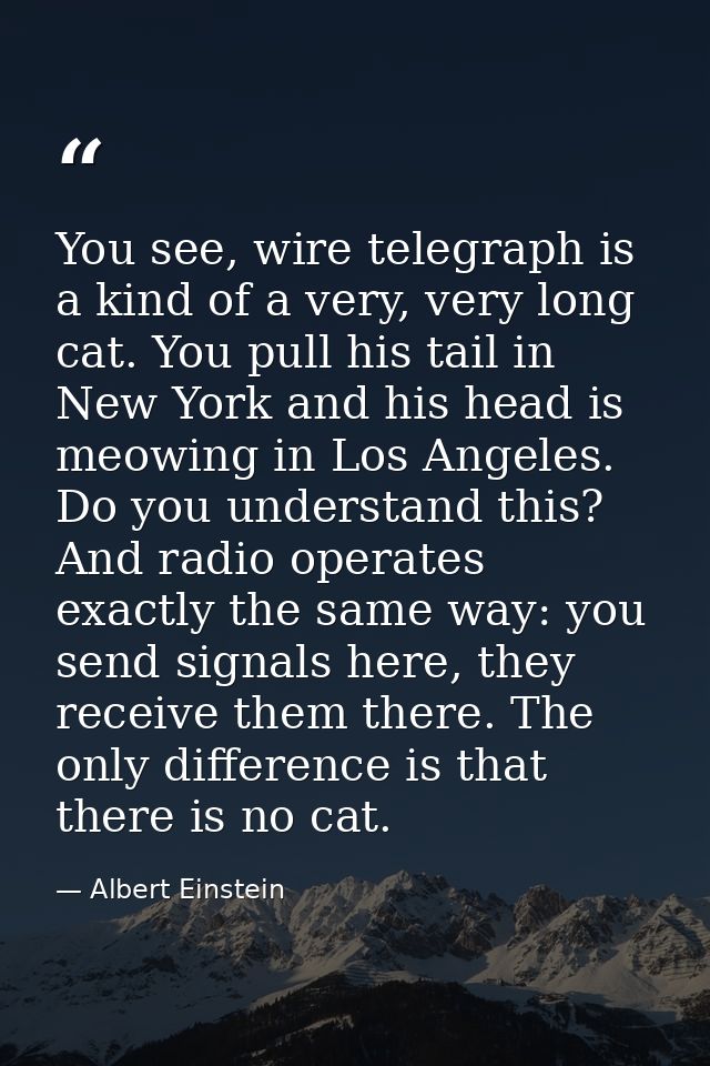 You see, wire telegraph is a kind of a very, very long cat. You pull his tail in New York and his head is meowing in Los — Albert Einstein