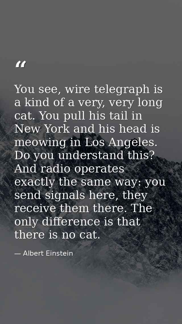 You see, wire telegraph is a kind of a very, very long cat. You pull his tail in New York and his head is meowing in Los — Albert Einstein