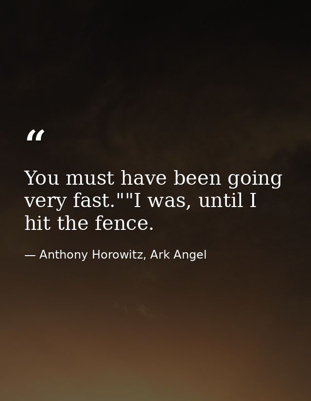 You must have been going very fast.""I was, until I hit the fence. — Anthony Horowitz, Ark Angel
