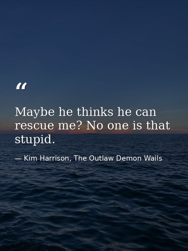 Maybe he thinks he can rescue me? No one is that stupid. — Kim Harrison, The Outlaw Demon Wails