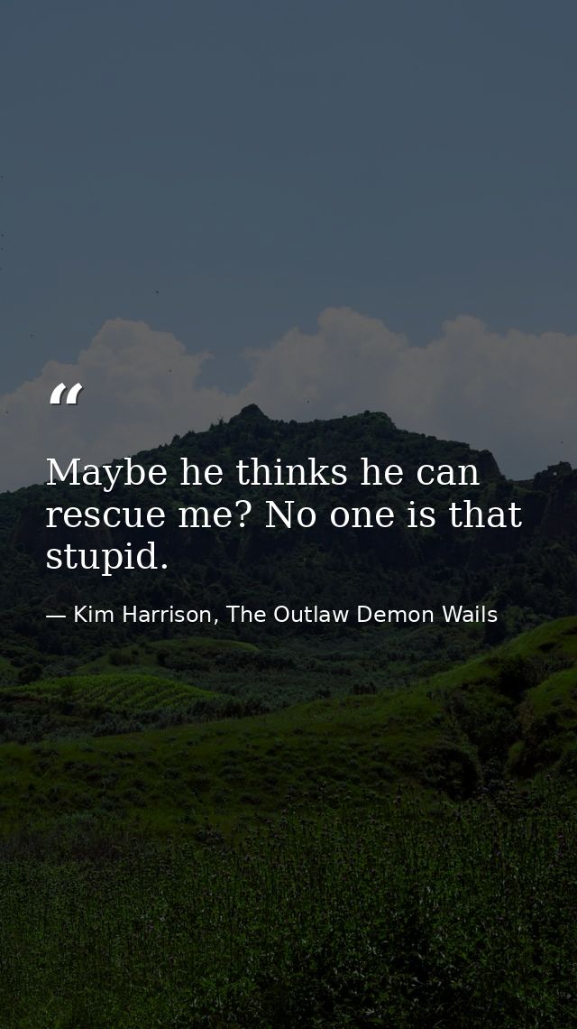 Maybe he thinks he can rescue me? No one is that stupid. — Kim Harrison, The Outlaw Demon Wails