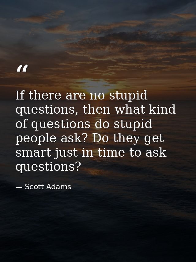 If there are no stupid questions, then what kind of questions do stupid people ask? Do they get smart just in time to as — Scott Adams
