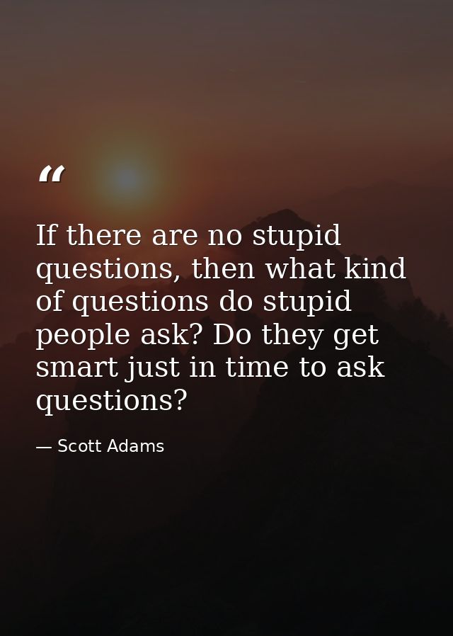 If there are no stupid questions, then what kind of questions do stupid people ask? Do they get smart just in time to as — Scott Adams