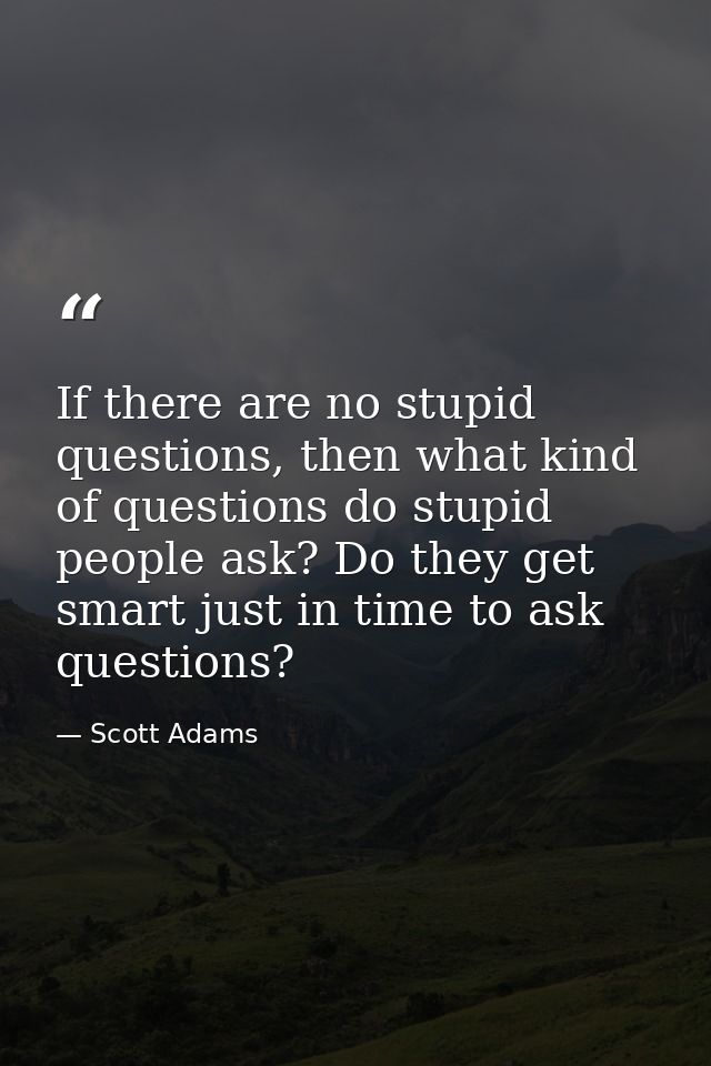 If there are no stupid questions, then what kind of questions do stupid people ask? Do they get smart just in time to as — Scott Adams