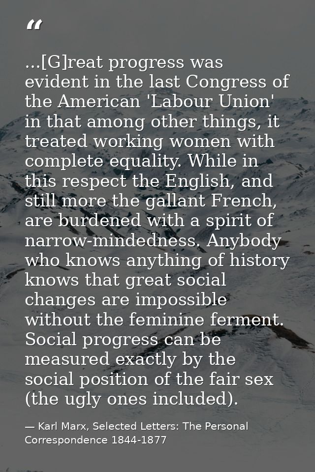 ...[G]reat progress was evident in the last Congress of the American 'Labour Union' in that among other things, it treat — Karl Marx, Selected Letters: The Personal Correspondence 1844-1877