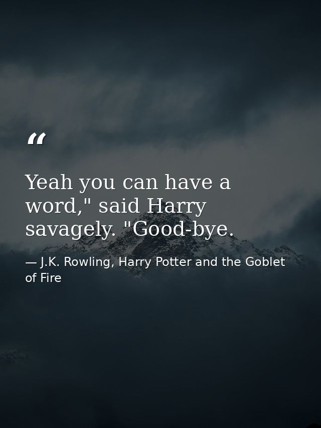 Yeah you can have a word," said Harry savagely. "Good-bye. — J.K. Rowling, Harry Potter and the Goblet of Fire