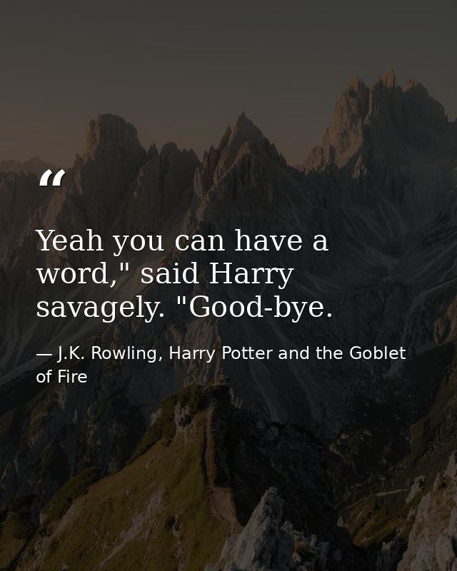 Yeah you can have a word," said Harry savagely. "Good-bye. — J.K. Rowling, Harry Potter and the Goblet of Fire