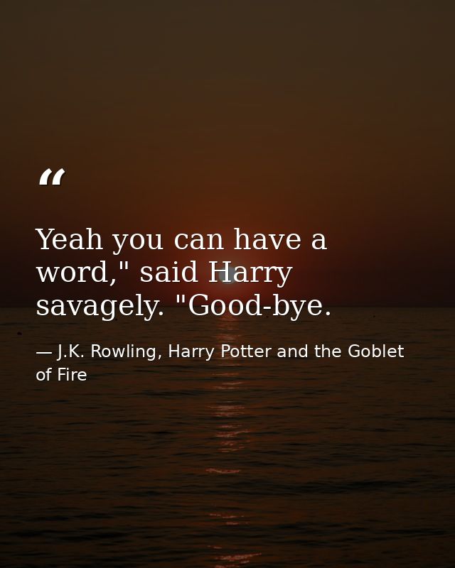 Yeah you can have a word," said Harry savagely. "Good-bye. — J.K. Rowling, Harry Potter and the Goblet of Fire