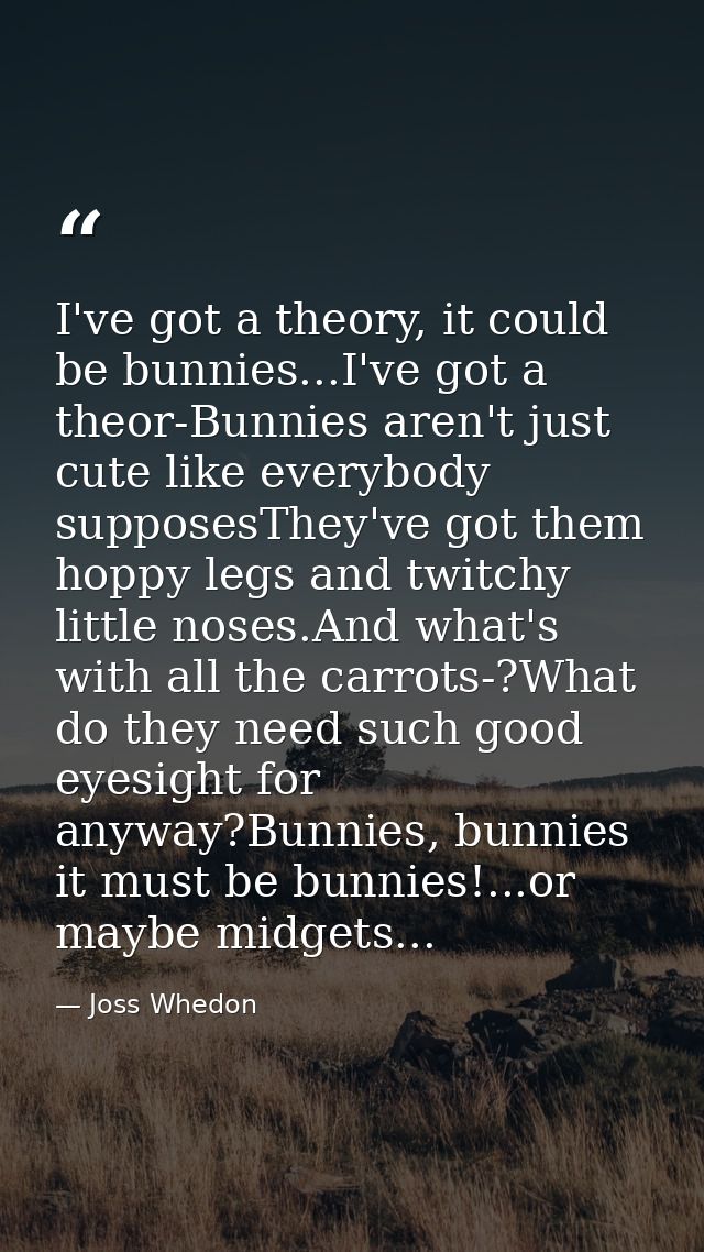 I've got a theory, it could be bunnies...I've got a theor-Bunnies aren't just cute like everybody supposesThey've got th — Joss Whedon