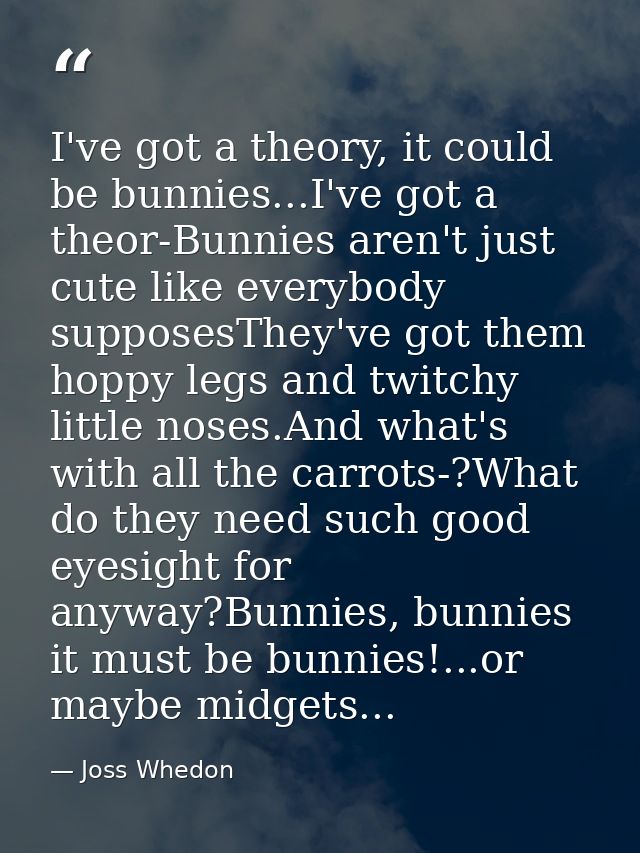 I've got a theory, it could be bunnies...I've got a theor-Bunnies aren't just cute like everybody supposesThey've got th — Joss Whedon