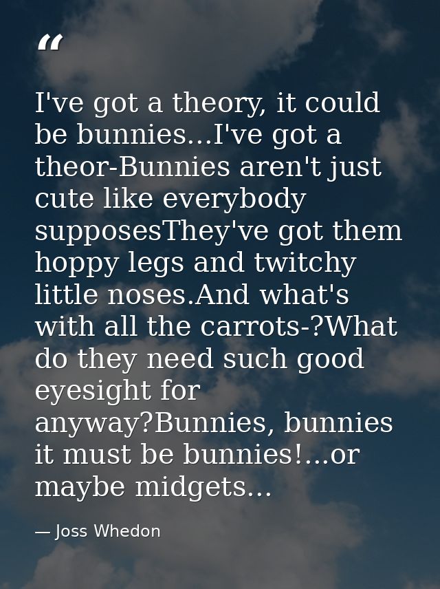 I've got a theory, it could be bunnies...I've got a theor-Bunnies aren't just cute like everybody supposesThey've got th — Joss Whedon