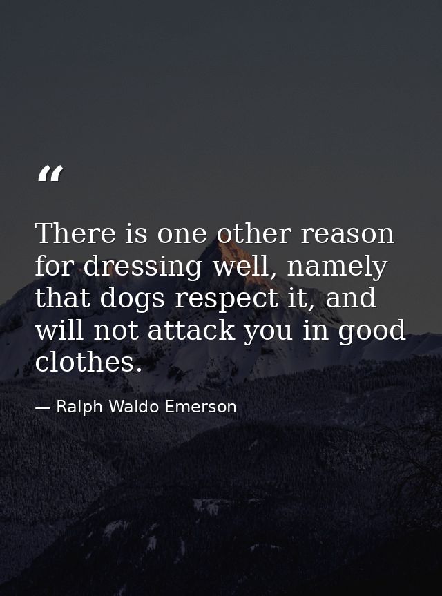 There is one other reason for dressing well, namely that dogs respect it, and will not attack you in good clothes. — Ralph Waldo Emerson