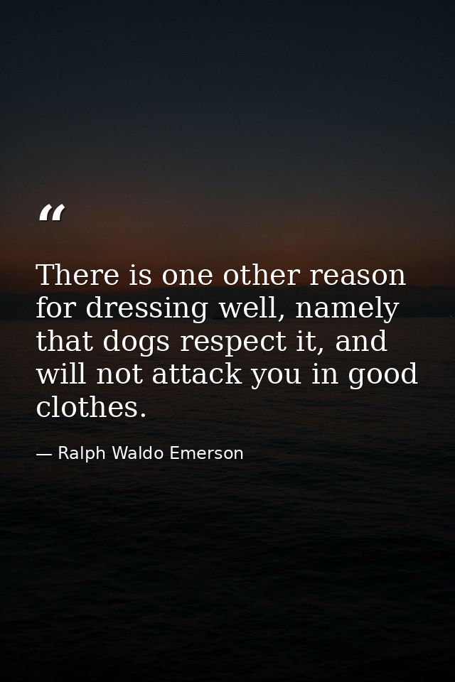 There is one other reason for dressing well, namely that dogs respect it, and will not attack you in good clothes. — Ralph Waldo Emerson