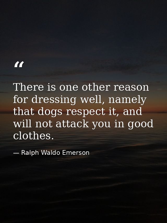 There is one other reason for dressing well, namely that dogs respect it, and will not attack you in good clothes. — Ralph Waldo Emerson