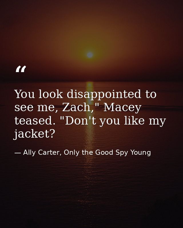 You look disappointed to see me, Zach," Macey teased. "Don't you like my jacket? — Ally Carter, Only the Good Spy Young