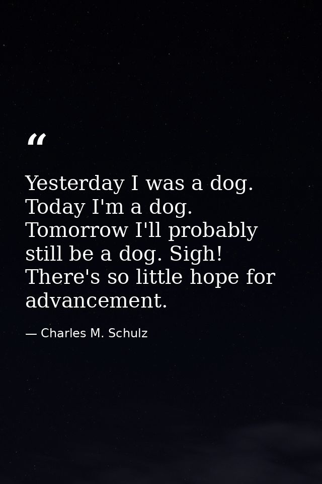 Yesterday I was a dog. Today I'm a dog. Tomorrow I'll probably still be a dog. Sigh! There's so little hope for advancem — Charles M. Schulz
