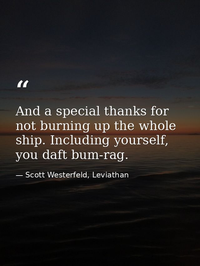 And a special thanks for not burning up the whole ship. Including yourself, you daft bum-rag. — Scott Westerfeld, Leviathan