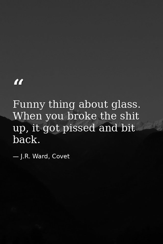Funny thing about glass. When you broke the shit up, it got pissed and bit back. — J.R. Ward, Covet