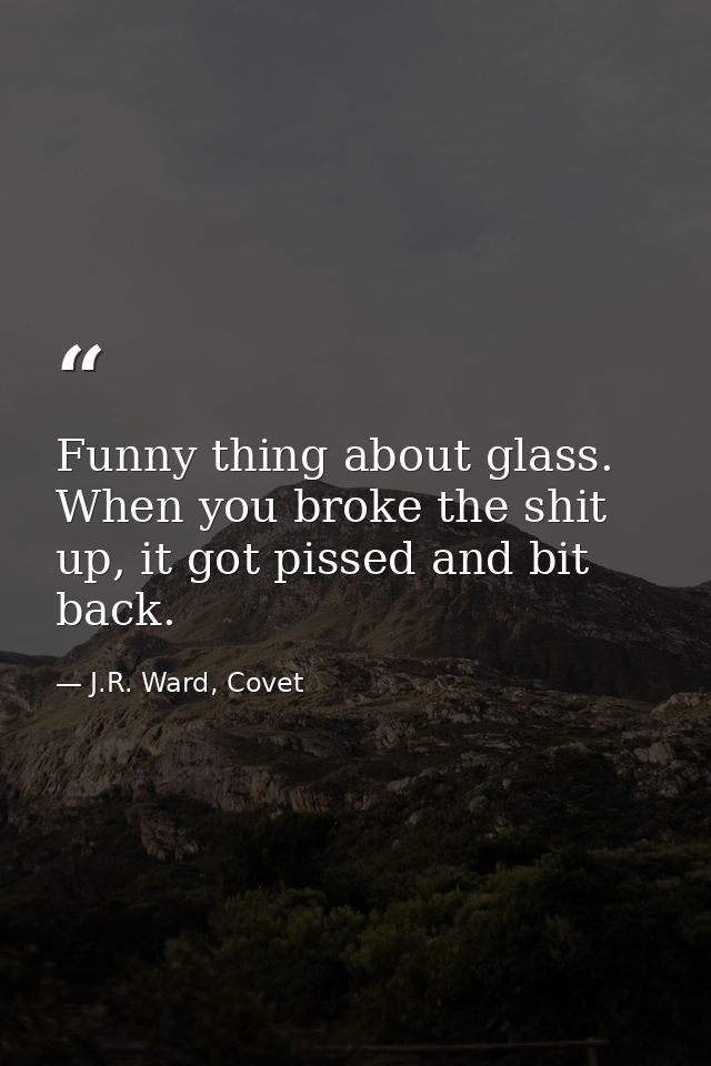 Funny thing about glass. When you broke the shit up, it got pissed and bit back. — J.R. Ward, Covet