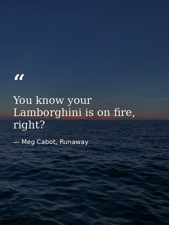 You know your Lamborghini is on fire, right? — Meg Cabot, Runaway