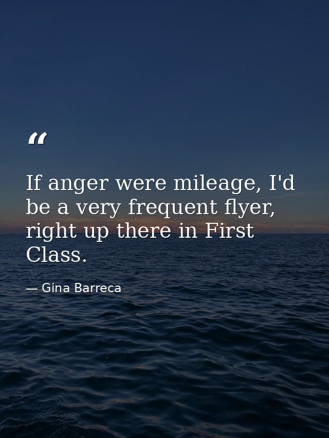 If anger were mileage, I'd be a very frequent flyer, right up there in First Class. — Gina Barreca