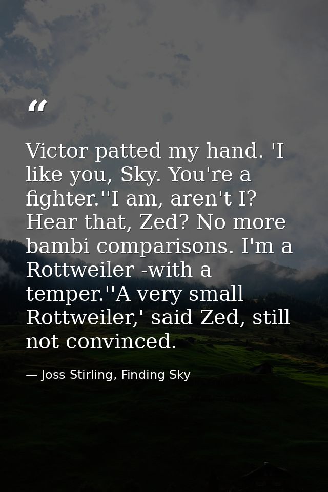 Victor patted my hand. 'I like you, Sky. You're a fighter.''I am, aren't I? Hear that, Zed? No more bambi comparisons. I — Joss Stirling, Finding Sky