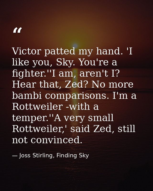 Victor patted my hand. 'I like you, Sky. You're a fighter.''I am, aren't I? Hear that, Zed? No more bambi comparisons. I — Joss Stirling, Finding Sky