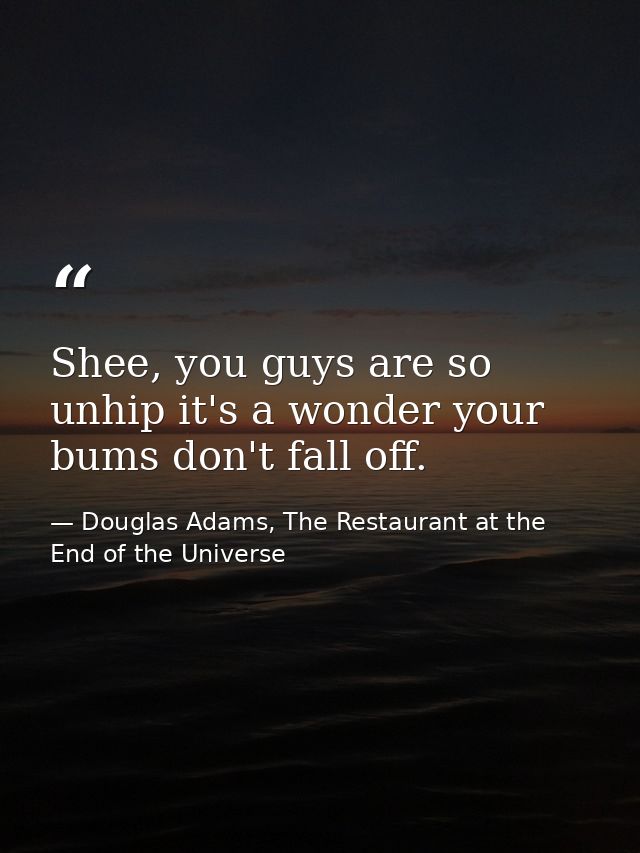 Shee, you guys are so unhip it's a wonder your bums don't fall off. — Douglas Adams, The Restaurant at the End of the Universe