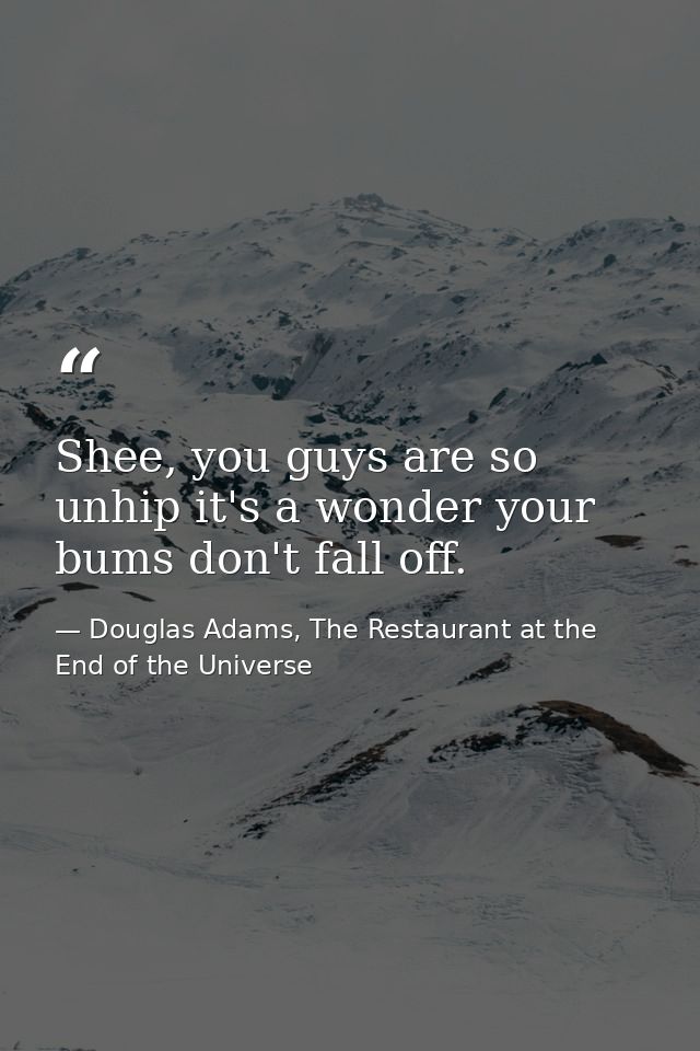 Shee, you guys are so unhip it's a wonder your bums don't fall off. — Douglas Adams, The Restaurant at the End of the Universe