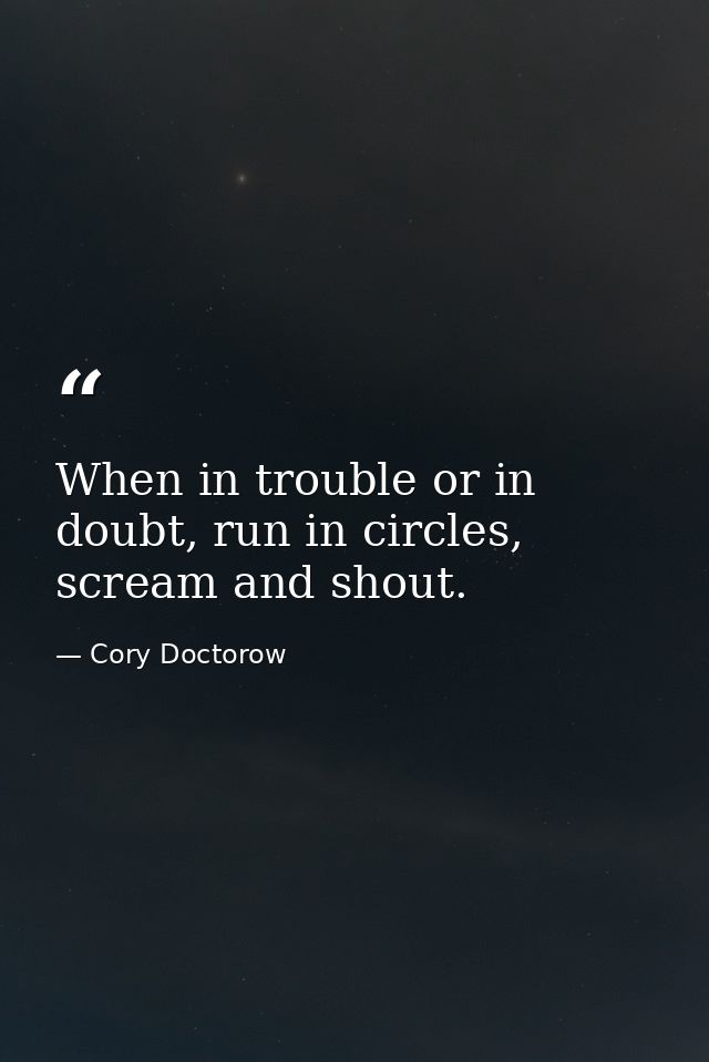 When in trouble or in doubt, run in circles, scream and shout. — Cory Doctorow