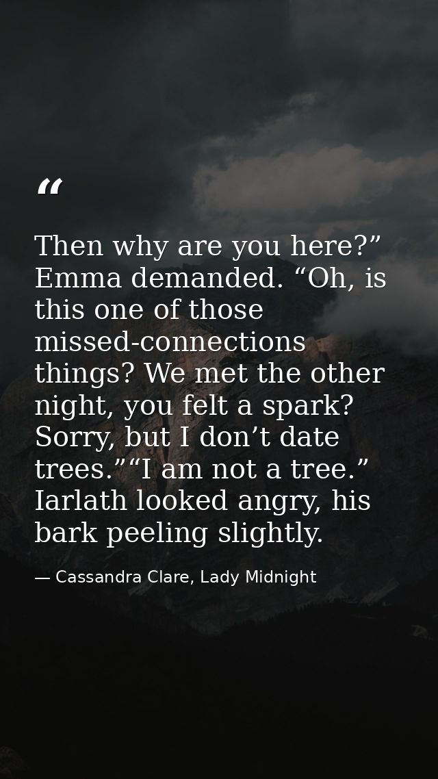 Then why are you here?” Emma demanded. “Oh, is this one of those missed-connections things? We met the other night, you  — Cassandra Clare, Lady Midnight