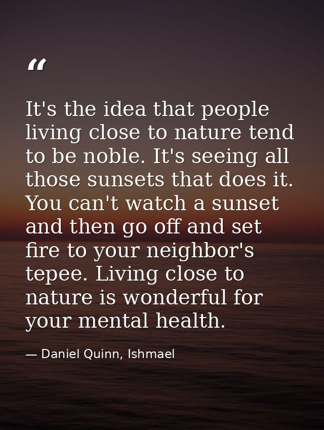 It's the idea that people living close to nature tend to be noble. It's seeing all those sunsets that does it. You can't — Daniel Quinn, Ishmael